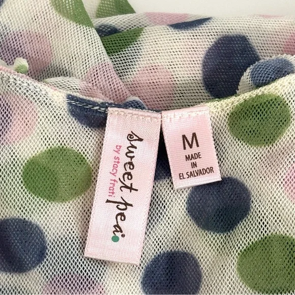 Y2K blue, green, pink and white mesh polka dot tank top with ruffles - Picture 5 of 7